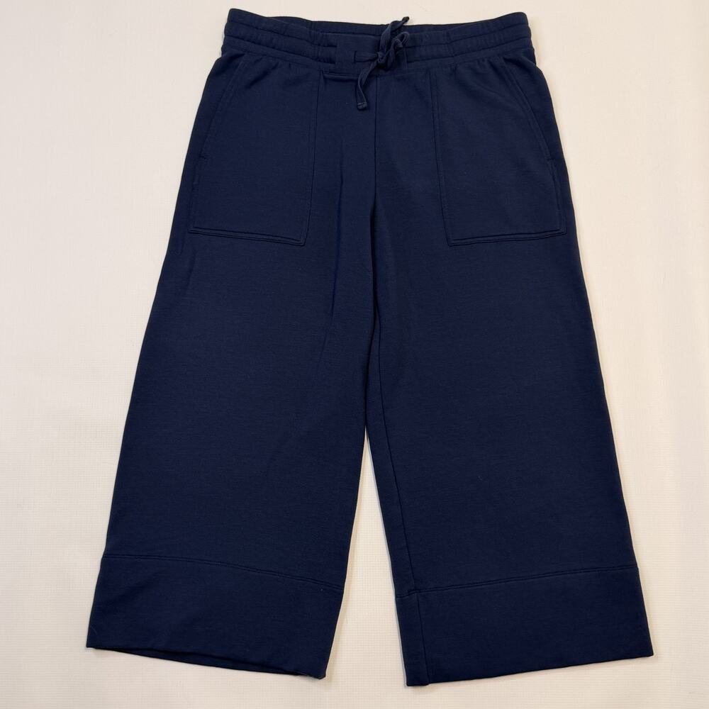 Quince Sweatpants Womens Medium Blue Wide Leg Crop Fleece Drawstring Pockets